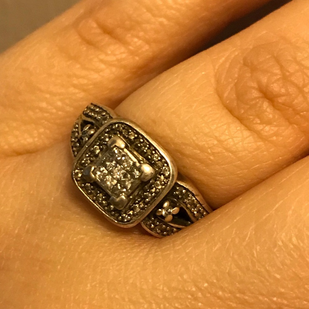 Antique sterling silver diamond promise ring